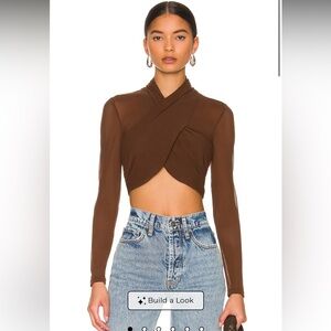 Bardot Chocolate Brown Wrap Crop Top